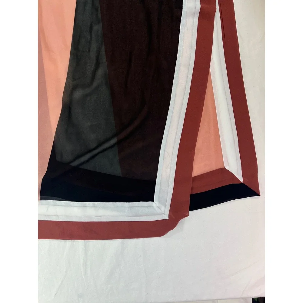Womens Geometric Colorblock Chiffon Scarf Pink Burgundy Black White Sheer Wrap